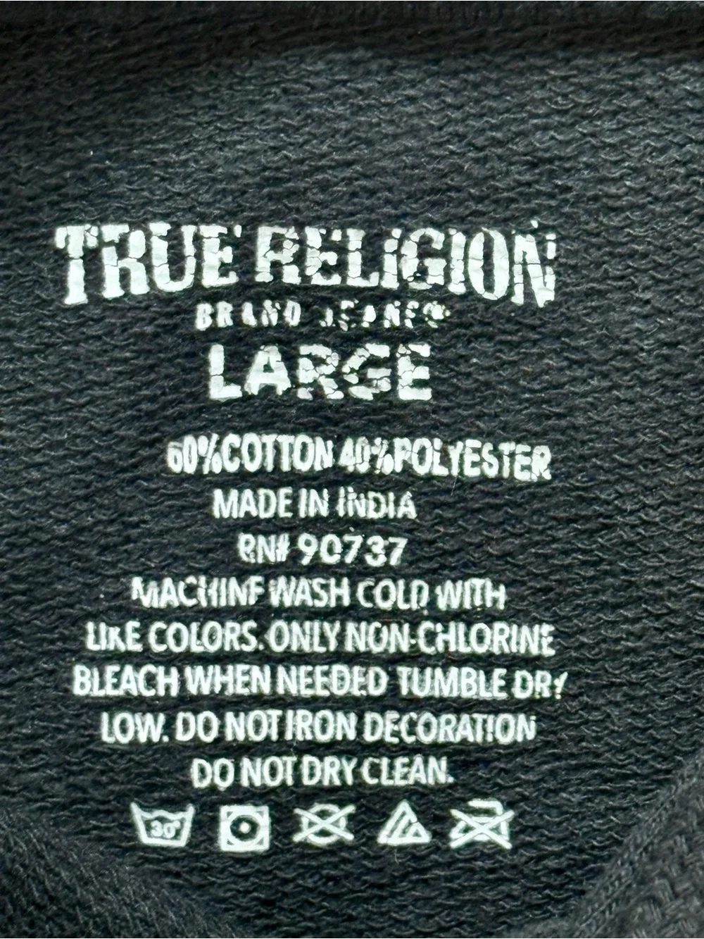 True Religion Black Hooded Sweatshirt with Tonal Logo Print